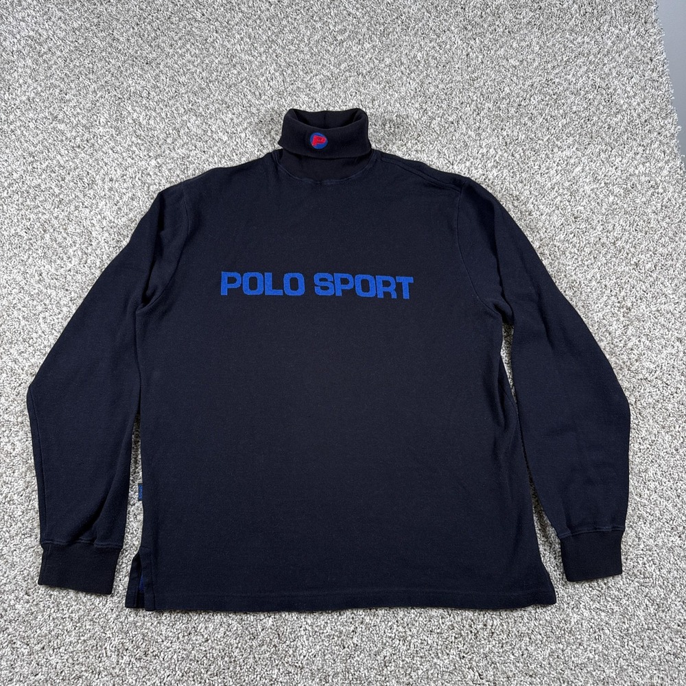 Vintage Polo Sport Sweater Mens Large Black Turtleneck Spell Out Made USA 90s P